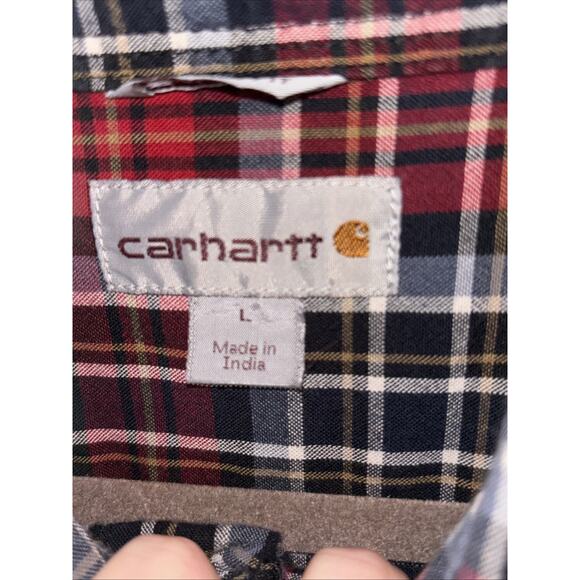 Carhartt Shirt Mens Sz Large Red & Black Plaid Long Sleeve Button Down Cotton - Picture 3 of 8